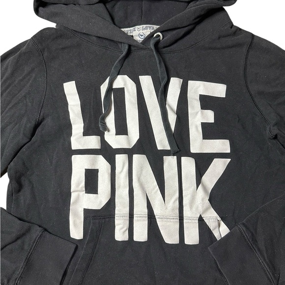 Victoria’s Secret PINK Love Pink Black Hoodie Sweatshirt Women’s Medium - Picture 3 of 5